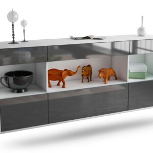 Sideboard Clarksville | hängend | Korpus Weiß | Front in Hochglanz Grau | 180x79x35cm (BxHxT)