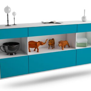 Sideboard Clarksville | hängend | Korpus Weiß | Front in Türkis | 180x79x35cm (BxHxT)