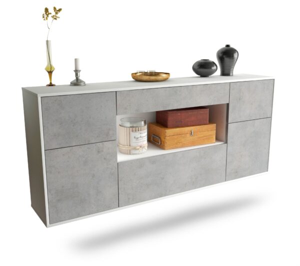Sideboard Visalia | hängend | Korpus Weiß | Front in Beton Optik | 180x79x35cm (BxHxT)