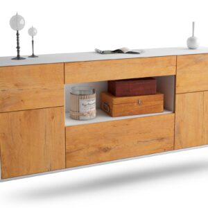 Sideboard Visalia | hängend | Korpus Weiß | Front in Eiche Holz Optik | 180x79x35cm (BxHxT)