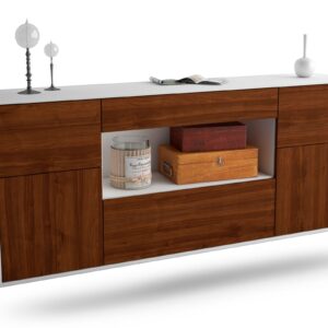 Sideboard Visalia | hängend | Korpus Weiß | Front in Walnuss Holz Optik | 180x79x35cm (BxHxT)