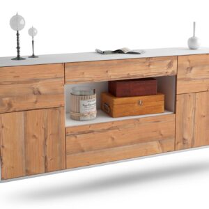 Sideboard Visalia | hängend | Korpus Weiß | Front in Pinie Holz Optik | 180x79x35cm (BxHxT)