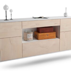 Sideboard Visalia | hängend | Korpus Weiß | Front in Zeder Holz Optik | 180x79x35cm (BxHxT)