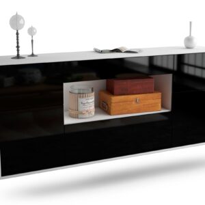 Sideboard Visalia | hängend | Korpus Weiß | Front in Hochglanz Schwarz | 180x79x35cm (BxHxT)