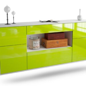 Sideboard Visalia | hängend | Korpus Weiß | Front in Hochglanz Grün | 180x79x35cm (BxHxT)