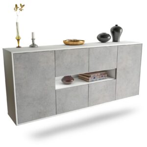 Sideboard Stamford | hängend | Korpus Weiß | Front in Beton Optik | 180x79x35cm (BxHxT)