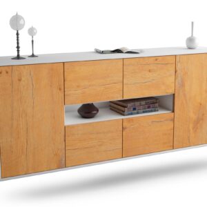 Sideboard Stamford | hängend | Korpus Weiß | Front in Eiche Holz Optik | 180x79x35cm (BxHxT)