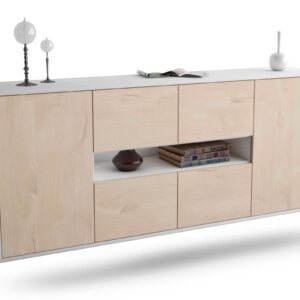 Sideboard Stamford | hängend | Korpus Weiß | Front in Zeder Holz Optik | 180x79x35cm (BxHxT)