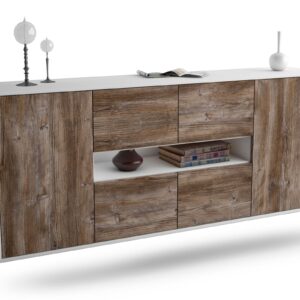 Sideboard Stamford | hängend | Korpus Weiß | Front in Treibholz Holz Optik | 180x79x35cm (BxHxT)