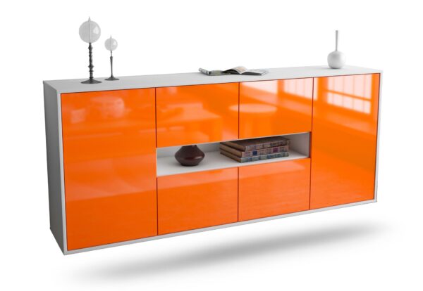 Sideboard Stamford | hängend | Korpus Weiß | Front in Hochglanz Orange | 180x79x35cm (BxHxT)