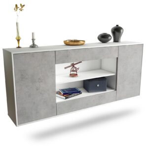 Sideboard Olathe | hängend | Korpus Weiß | Front in Beton Optik | 180x79x35cm (BxHxT)