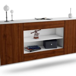 Sideboard Olathe | hängend | Korpus Weiß | Front in Walnuss Holz Optik | 180x79x35cm (BxHxT)