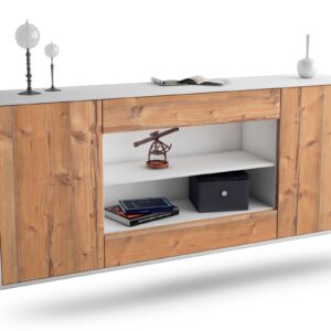 Sideboard Olathe | hängend | Korpus Weiß | Front in Pinie Holz Optik | 180x79x35cm (BxHxT)