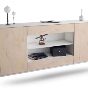 Sideboard Olathe | hängend | Korpus Weiß | Front in Zeder Holz Optik | 180x79x35cm (BxHxT)