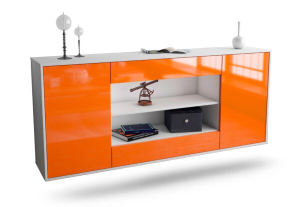Sideboard Olathe | hängend | Korpus Weiß | Front in Hochglanz Orange | 180x79x35cm (BxHxT)