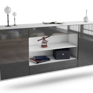 Sideboard Olathe | hängend | Korpus Weiß | Front in Hochglanz Grau | 180x79x35cm (BxHxT)