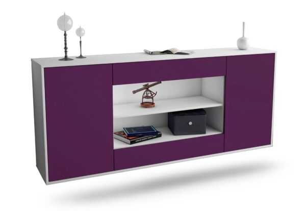 Sideboard Olathe | hängend | Korpus Weiß | Front in Lila | 180x79x35cm (BxHxT)