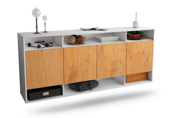 Sideboard Provo | hängend | Korpus Weiß | Front in Eiche Holz Optik | 180x79x35cm (BxHxT)
