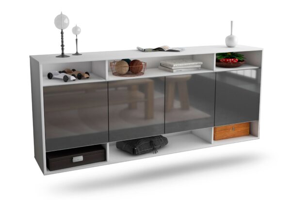 Sideboard Provo | hängend | Korpus Weiß | Front in Hochglanz Grau | 180x79x35cm (BxHxT)