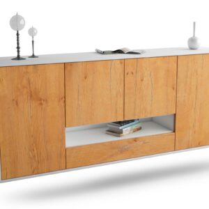Sideboard Abilene | hängend | Korpus Weiß | Front in Eiche Holz Optik | 180x79x35cm (BxHxT)