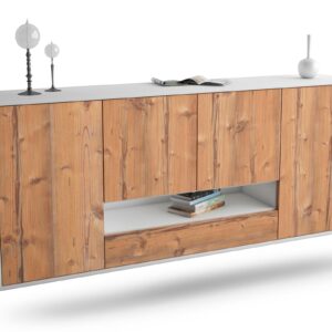 Sideboard Abilene | hängend | Korpus Weiß | Front in Pinie Holz Optik | 180x79x35cm (BxHxT)
