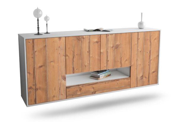 Sideboard Abilene | hängend | Korpus Weiß | Front in Pinie Holz Optik | 180x79x35cm (BxHxT)