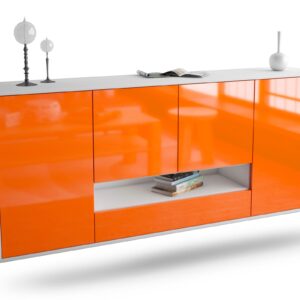 Sideboard Abilene | hängend | Korpus Weiß | Front in Hochglanz Orange | 180x79x35cm (BxHxT)