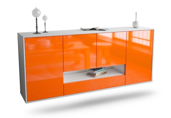 Sideboard Abilene | hängend | Korpus Weiß | Front in Hochglanz Orange | 180x79x35cm (BxHxT)