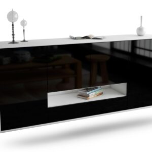 Sideboard Abilene | hängend | Korpus Weiß | Front in Hochglanz Schwarz | 180x79x35cm (BxHxT)