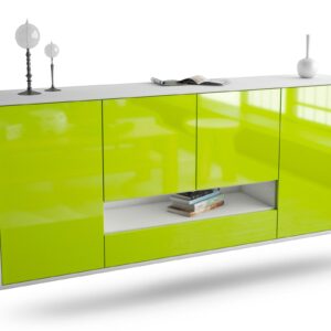 Sideboard Abilene | hängend | Korpus Weiß | Front in Hochglanz Grün | 180x79x35cm (BxHxT)