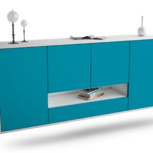 Sideboard Abilene | hängend | Korpus Weiß | Front in Türkis | 180x79x35cm (BxHxT)