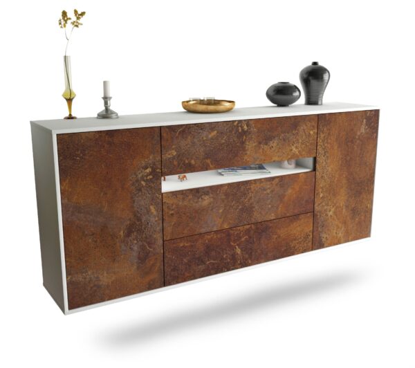 Sideboard McKinney | hängend | Korpus Weiß | Front in Rost Optik | 180x79x35cm (BxHxT)