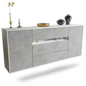Sideboard McKinney | hängend | Korpus Weiß | Front in Beton Optik | 180x79x35cm (BxHxT)