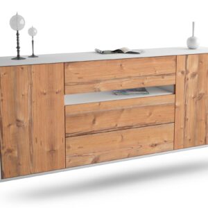 Sideboard McKinney | hängend | Korpus Weiß | Front in Pinie Holz Optik | 180x79x35cm (BxHxT)