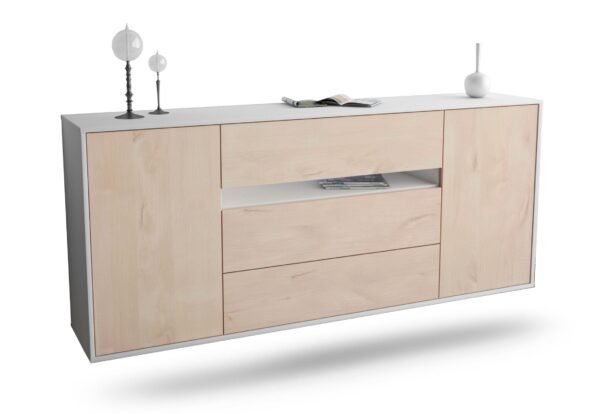 Sideboard McKinney | hängend | Korpus Weiß | Front in Zeder Holz Optik | 180x79x35cm (BxHxT)