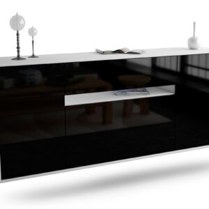 Sideboard McKinney | hängend | Korpus Weiß | Front in Hochglanz Schwarz | 180x79x35cm (BxHxT)