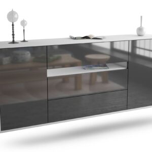 Sideboard McKinney | hängend | Korpus Weiß | Front in Hochglanz Grau | 180x79x35cm (BxHxT)