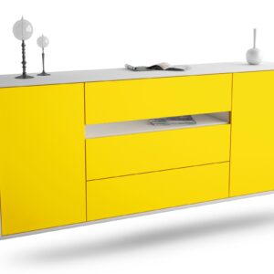 Sideboard McKinney | hängend | Korpus Weiß | Front in Gelb | 180x79x35cm (BxHxT)