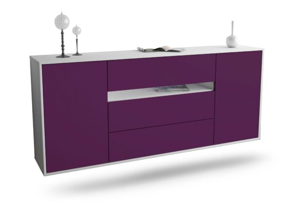 Sideboard McKinney | hängend | Korpus Weiß | Front in Lila | 180x79x35cm (BxHxT)