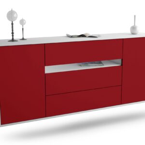 Sideboard McKinney | hängend | Korpus Weiß | Front in Bordeaux | 180x79x35cm (BxHxT)