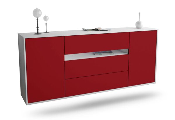 Sideboard McKinney | hängend | Korpus Weiß | Front in Bordeaux | 180x79x35cm (BxHxT)