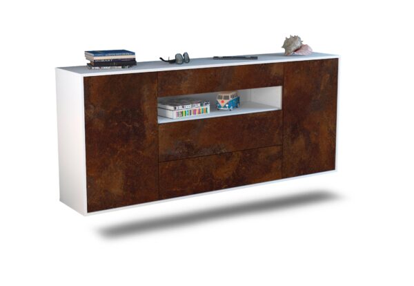 Sideboard Vallejo | hängend | Korpus Weiß | Front in Rost Optik | 180x79x35cm (BxHxT)