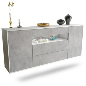 Sideboard Vallejo | hängend | Korpus Weiß | Front in Beton Optik | 180x79x35cm (BxHxT)
