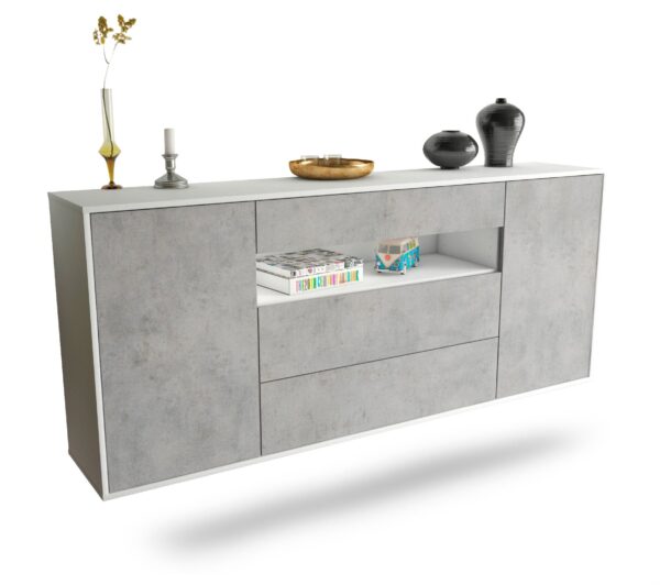 Sideboard Vallejo | hängend | Korpus Weiß | Front in Beton Optik | 180x79x35cm (BxHxT)