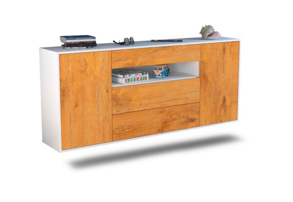 Sideboard Vallejo | hängend | Korpus Weiß | Front in Eiche Holz Optik | 180x79x35cm (BxHxT)