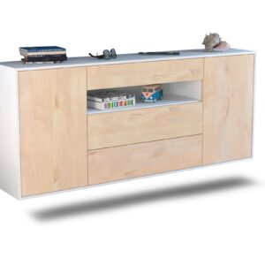 Sideboard Vallejo | hängend | Korpus Weiß | Front in Zeder Holz Optik | 180x79x35cm (BxHxT)