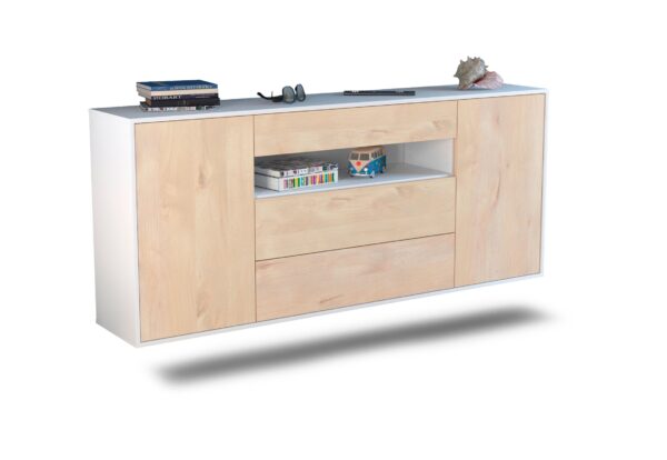 Sideboard Vallejo | hängend | Korpus Weiß | Front in Zeder Holz Optik | 180x79x35cm (BxHxT)
