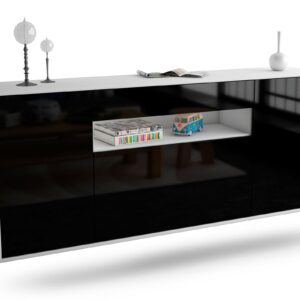 Sideboard Vallejo | hängend | Korpus Weiß | Front in Hochglanz Schwarz | 180x79x35cm (BxHxT)