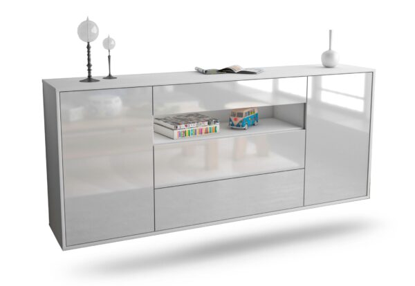 Sideboard Vallejo | hängend | Korpus Weiß | Front in Hochglanz Weiß | 180x79x35cm (BxHxT)