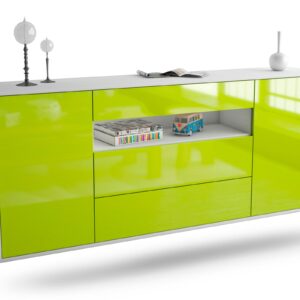 Sideboard Vallejo | hängend | Korpus Weiß | Front in Hochglanz Grün | 180x79x35cm (BxHxT)